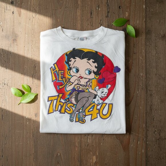 Vintage 80s Betty Boop "Hey This Is 4U" Lover Girl Graphic Tee White - Picture 2 of 5
